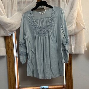 Croft & Barrow Embroidered Blouse - Soft Blue